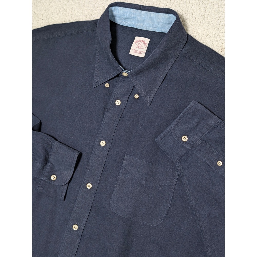 Brooks Brothers Mens 346 100% Linen Button Down Navy XXL